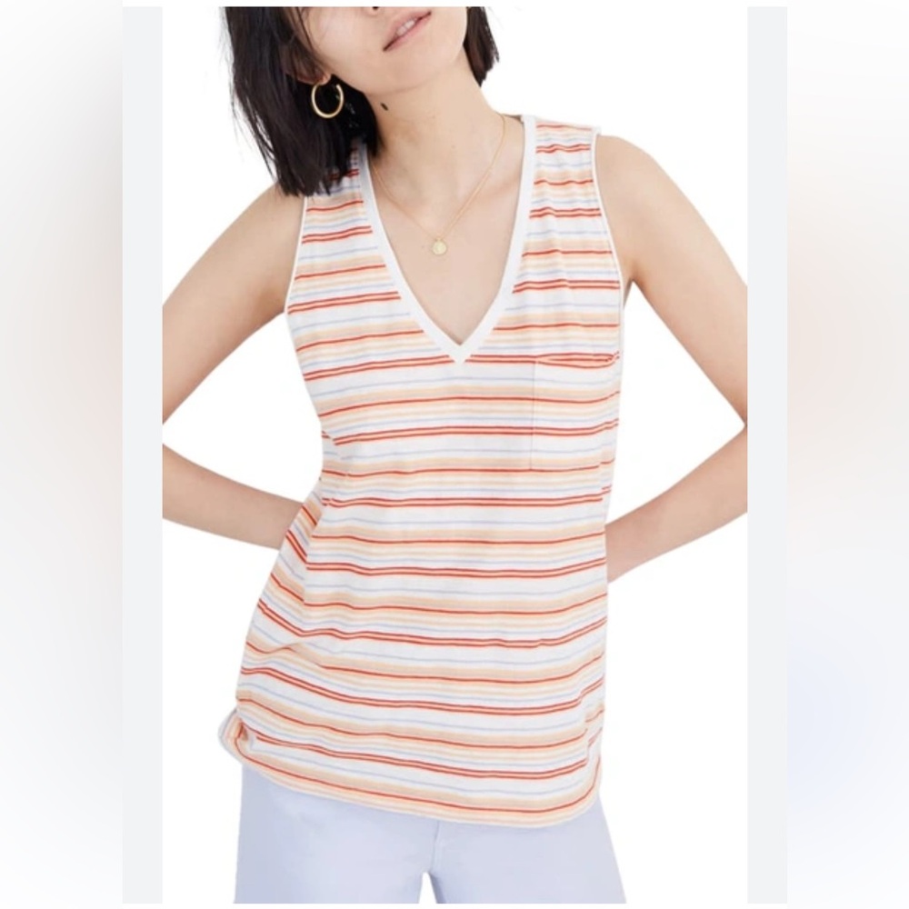 Madewell Multicolor Striped V-Neck Top EUC